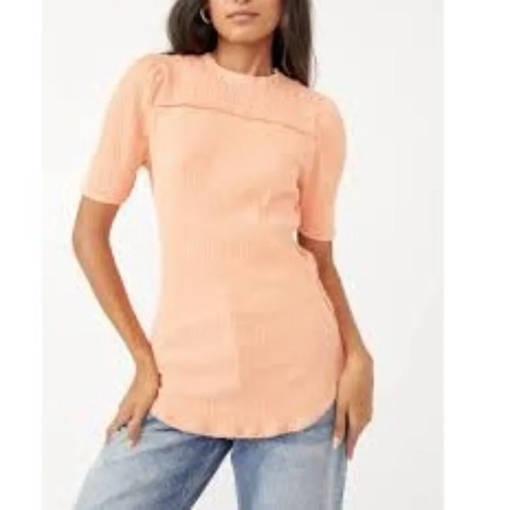 NWT Free People Smocked Knit Cotton soft orange Top